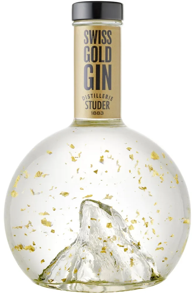Flasche Studer's Swiss Gold Gin 24 Karat Goldflitter